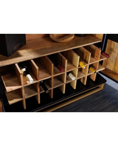 Armoire buffet bar en bois de manguier avec tiroirs, porte verre et porte bouteille 140 cm AMMONIS
