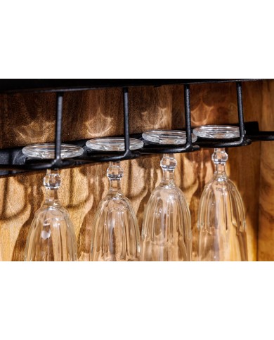 Armoire buffet bar en bois de manguier avec tiroirs, porte verre et porte bouteille 140 cm AMMONIS