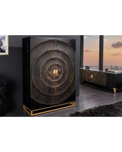 Armoire buffet bar en bois de manguier avec tiroirs, porte verre et porte bouteille 140 cm AMMONIS