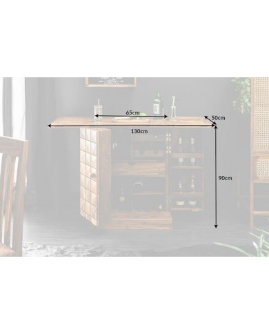 Meuble bar pliant bois massif de sheesham naturel 130 cm Tessela
