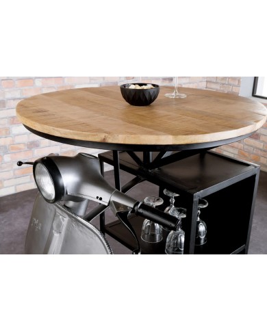 Table de bar rétro avec plateau en bois de manguier 120 cm Vespabar