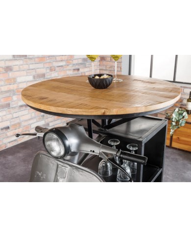 Table de bar rétro avec plateau en bois de manguier 120 cm Vespabar