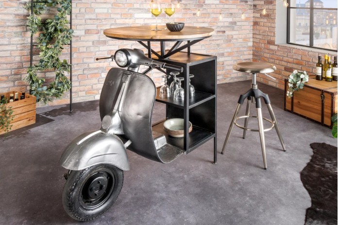 Table de bar rétro avec plateau en bois de manguier 120 cm Vespabar