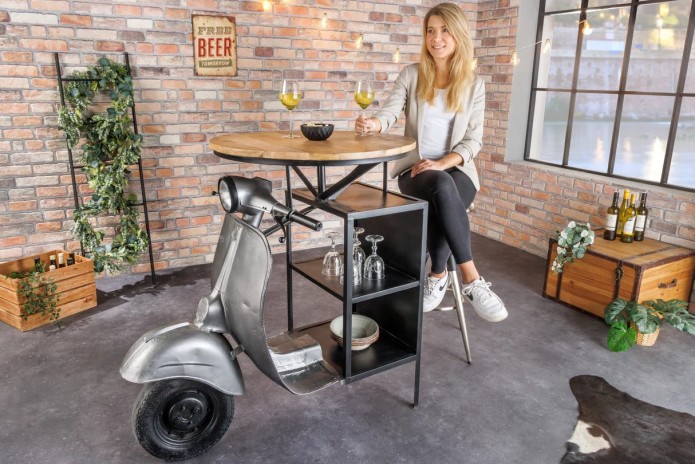 Table de bar rétro avec plateau en bois de manguier 120 cm Vespabar
