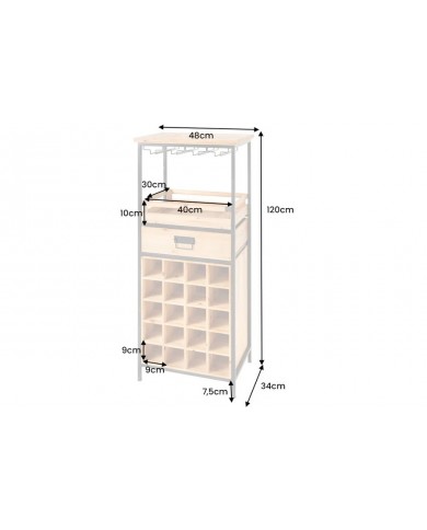 Bar étagère à vin 120 cm pour bouteilles et verres en bois de pin BLACK PEARL