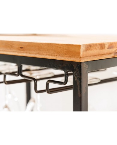 Bar étagère à vin 120 cm pour bouteilles et verres en bois de pin BLACK PEARL