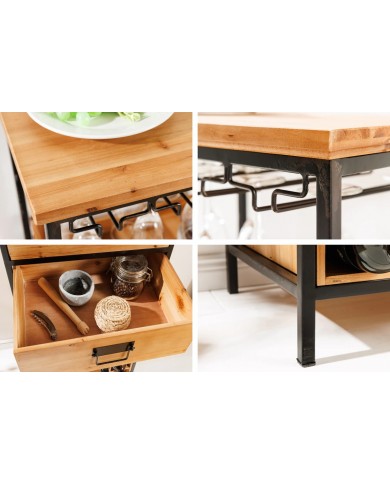 Bar étagère à vin 120 cm pour bouteilles et verres en bois de pin BLACK PEARL