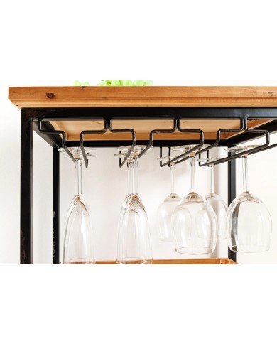 Bar étagère à vin 120 cm pour bouteilles et verres en bois de pin BLACK PEARL