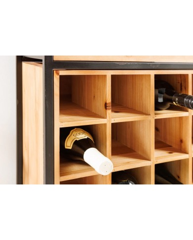 Bar étagère à vin 120 cm pour bouteilles et verres en bois de pin BLACK PEARL