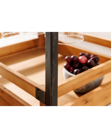 Bar étagère à vin 120 cm pour bouteilles et verres en bois de pin BLACK PEARL