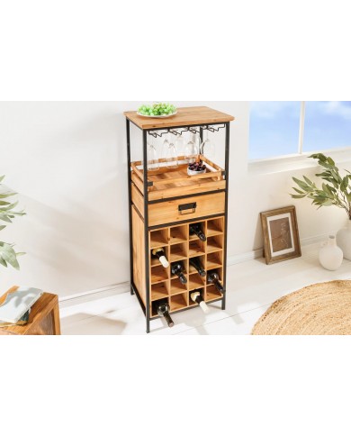 Bar étagère à vin 120 cm pour bouteilles et verres en bois de pin BLACK PEARL