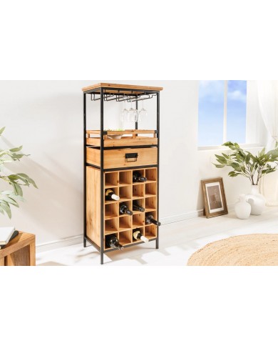 Bar étagère à vin 120 cm pour bouteilles et verres en bois de pin BLACK PEARL