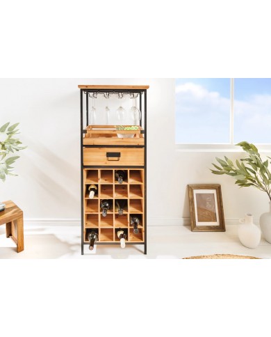 Bar étagère à vin 120 cm pour bouteilles et verres en bois de pin BLACK PEARL