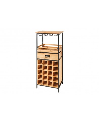 Bar étagère à vin 120 cm pour bouteilles et verres en bois de pin BLACK PEARL