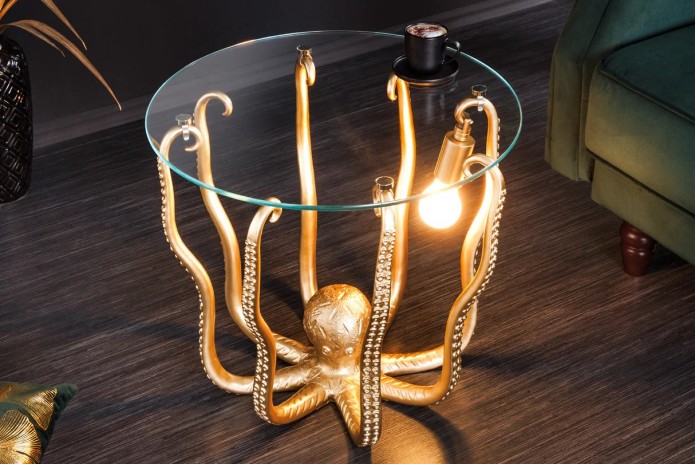 Table d'Appoint Lampe Pieuvre Dorée 50cm 50 cm Kraken