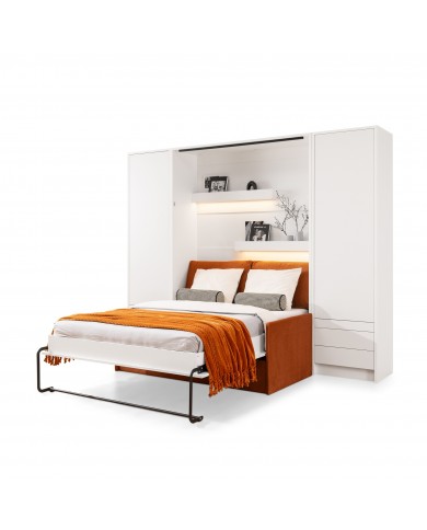 Armoire lit escamotable avec canapé Intégré 140x200 cm blanc mat + Matelas 140x200 cm + 2 oreillers offerts