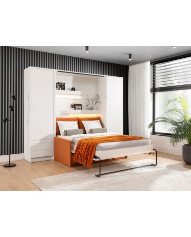 Armoire lit escamotable avec canapé Intégré 140x200 cm blanc mat + Matelas 140x200 cm + 2 oreillers offerts