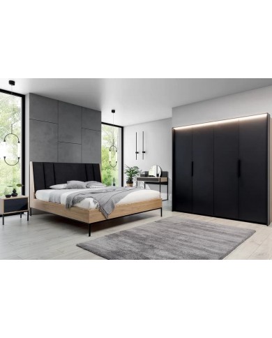 Armoire 104 cm chêne huilé et noir mat avec portes accordéon et LEDs Loft Black
