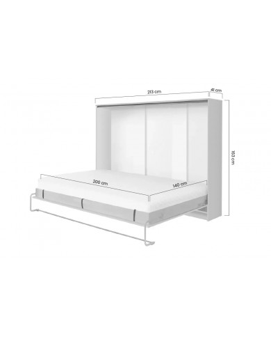 Armoire lit escamotable relevable horizontal 140x200 cm blanc mat Premium