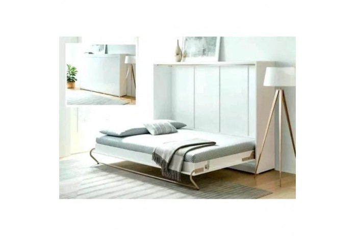 Armoire lit escamotable relevable horizontal 140x200 cm blanc mat Premium