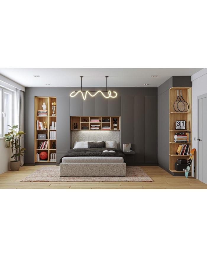 Grande Chambre à Coucher En Bois Clair - Lit 2 Places + Rangements - Occasion