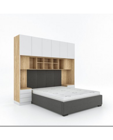 Pont de Lit Rangements avec chevets 140/160/180 cm Blanc mat Ambiance +