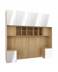 Pont de Lit Rangements avec chevets 140/160/180 cm Blanc brillant Ambiance +