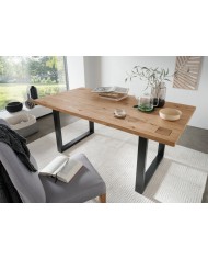 Table 180x90 cm en chêne massif et métal Collection Artisan