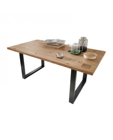 Table 180x90 cm en chêne massif et métal Collection Artisan