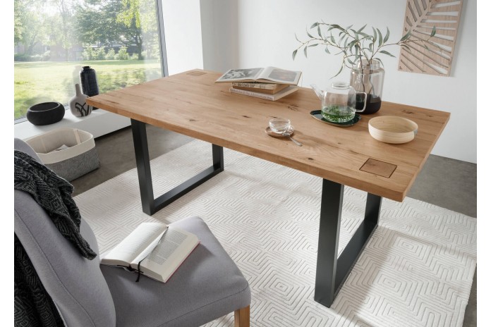 Table 160x90 chêne massif et métal Collection Artisan
