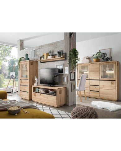 Armoire vitrine 3 tiroirs en chêne massif huilé 71 cm collection Artisan