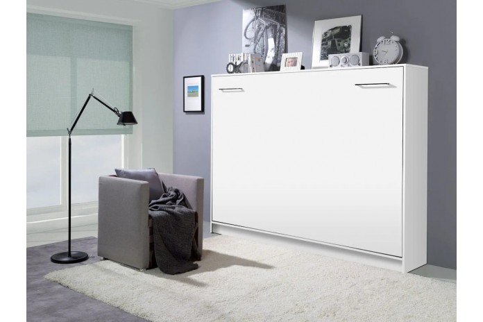 Armoire lit escamotable relevable Horizontal 120x200 cm blanc mat Premium