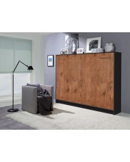 Armoire lit escamotable relevable horizontal 120x200 cm chêne lancelot et noir Premium