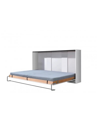 Armoire lit escamotable relevable horizontal 90x200 cm blanc mat Premium