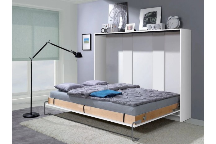 Armoire lit escamotable relevable horizontal 90x200 cm blanc mat Premium