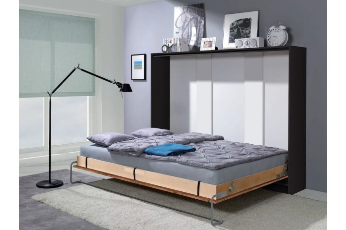 Armoire lit escamotable relevable horizontal 90x200 cm chêne lancelot et noir Premium