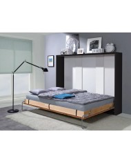 Armoire lit escamotable relevable horizontal 90x200 cm chêne lancelot et noir Premium
