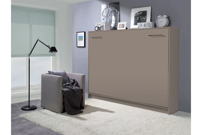 Armoire lit escamotable relevable horizontal 90x200 cm taupe Premium