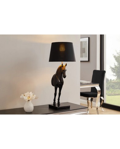 Lampe à Poser Design Cheval Noir & Or 75cm Dark Horse