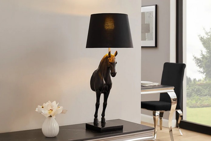 Lampe à Poser Design Cheval Noir & Or 75cm Dark Horse