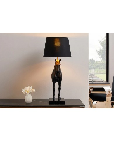 Lampe à Poser Design Cheval Noir & Or 75cm Dark Horse