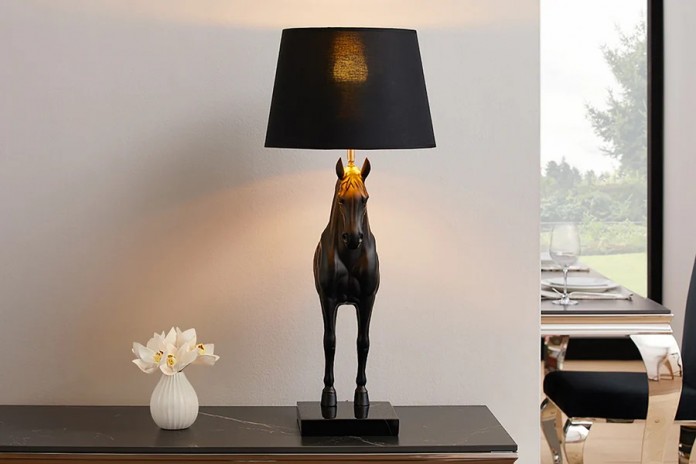 Lampe à Poser Design Cheval Noir & Or 75cm Dark Horse