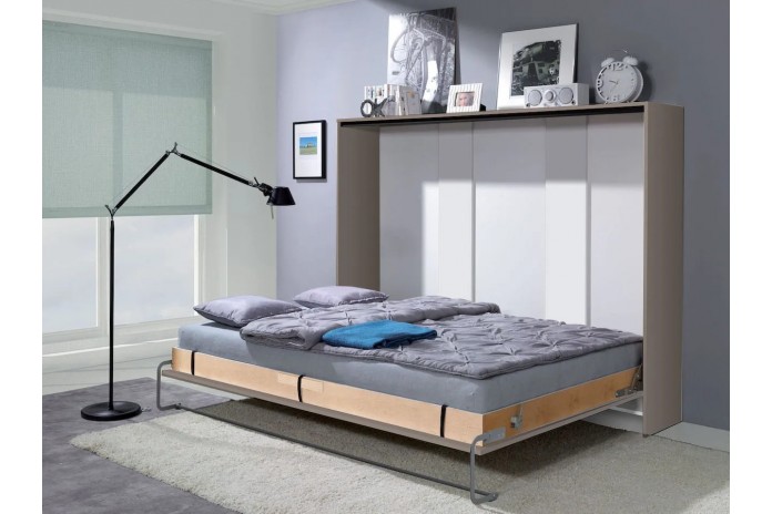 Armoire lit escamotable relevable horizontal 90x200 cm taupe Premium