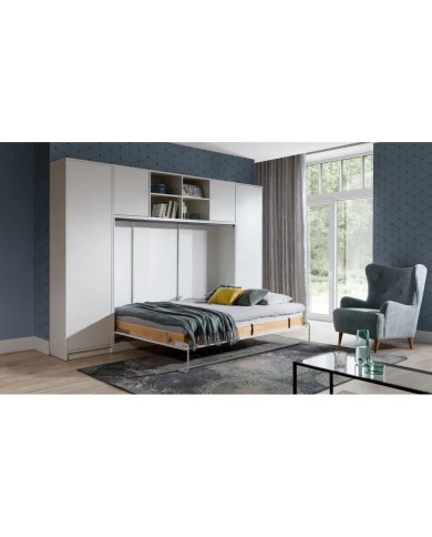 Armoire lit escamotable relevable vertical 90x200 cm blanc brillant Premium