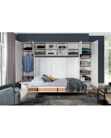 Armoire lit escamotable relevable vertical 90x200 cm blanc brillant Premium