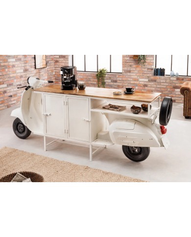 Meuble Bar Scooter Vintage Blanc 250 cm en Manguier Massif STRADA 60