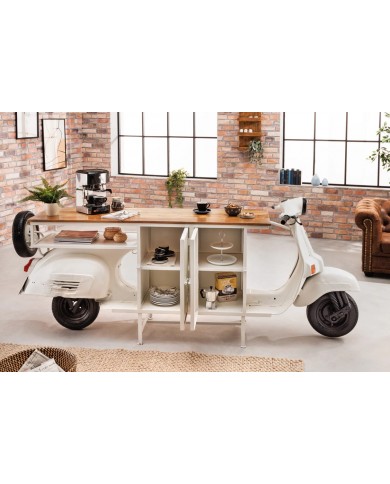 Meuble Bar Scooter Vintage Blanc 250 cm en Manguier Massif STRADA 60