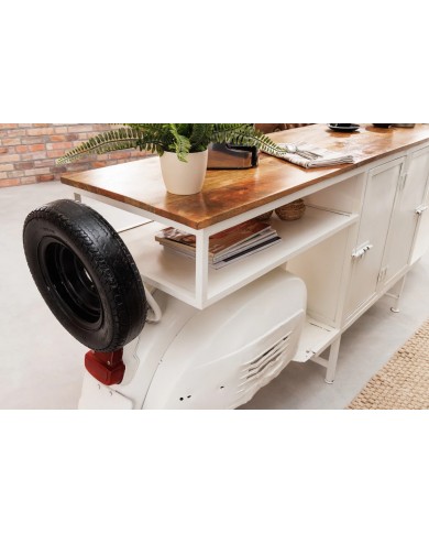 Meuble Bar Scooter Vintage Blanc 250 cm en Manguier Massif STRADA 60
