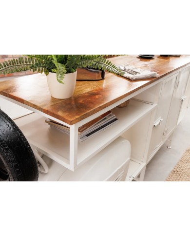 Meuble Bar Scooter Vintage Blanc 250 cm en Manguier Massif STRADA 60