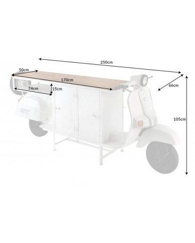 Meuble Bar Scooter Vintage Blanc 250 cm en Manguier Massif STRADA 60
